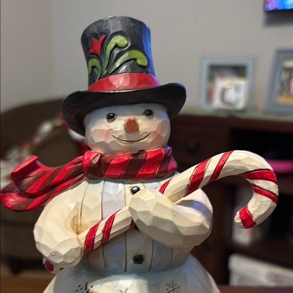 Jim Shore Festive Snowman with Candy Cane and Holly - Picture 3 of 8